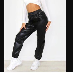 PrettyLittleThing Black Faux leather joggers US size 10 UK 14